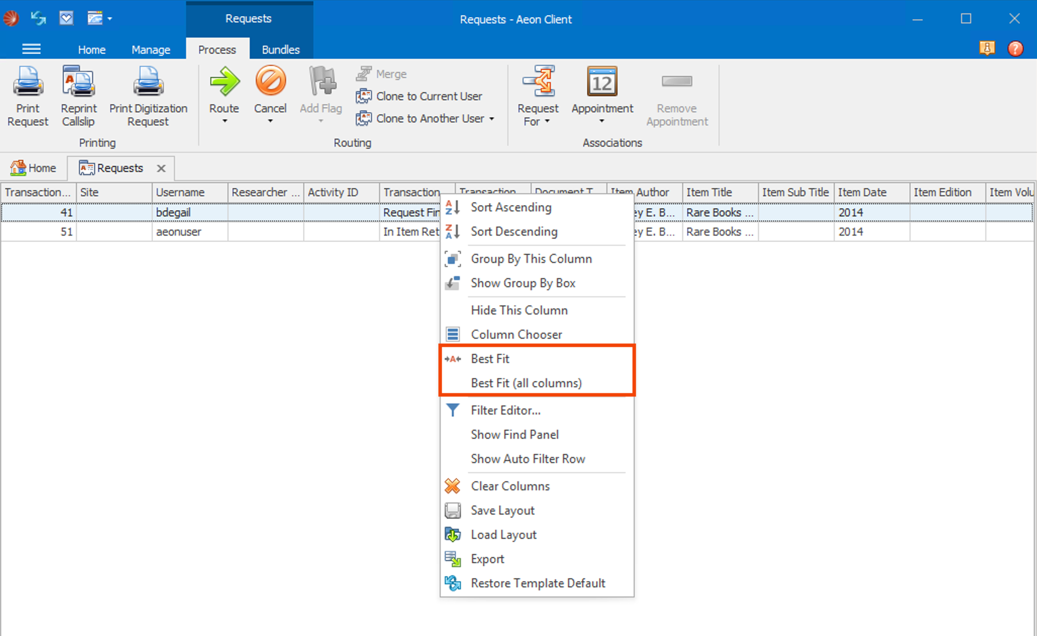 Best Fit options highlighted in menu